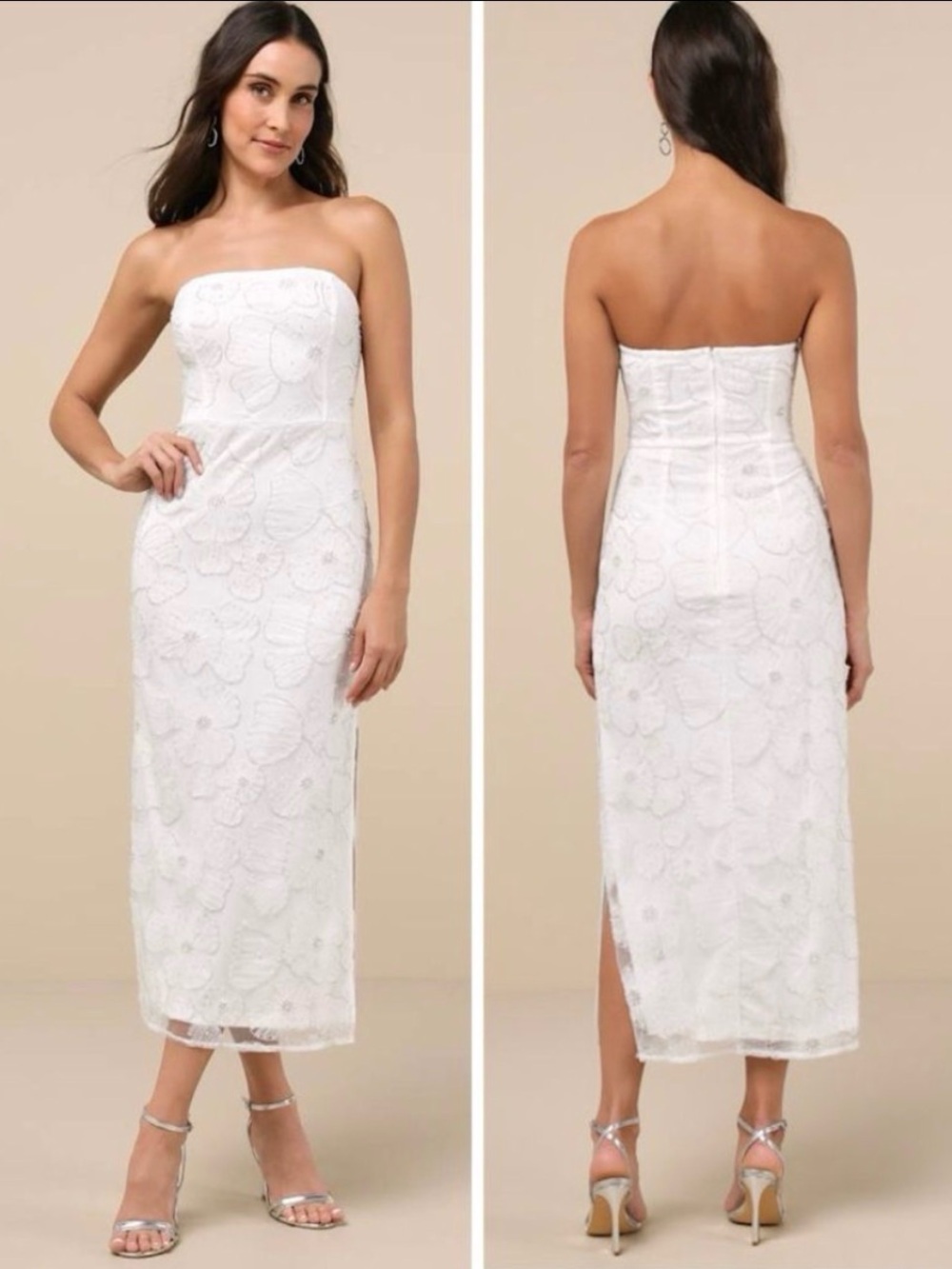 Lulus Loving Mentality White Tulle Beaded Strapless Midi Dress Size Small Bride